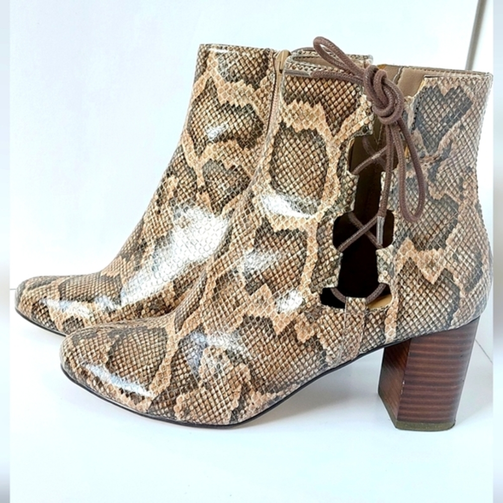 Brown Snake Print Booties with Lace-up Side Design